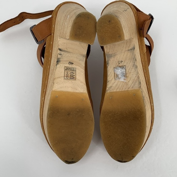 Free People Bungalow Wood clog ankle boots brown suede leather strap cross 40 10 - Picture 7 of 7